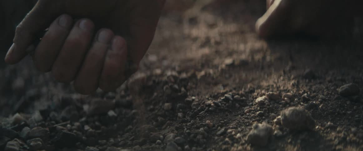 A person picking up soil with their hands