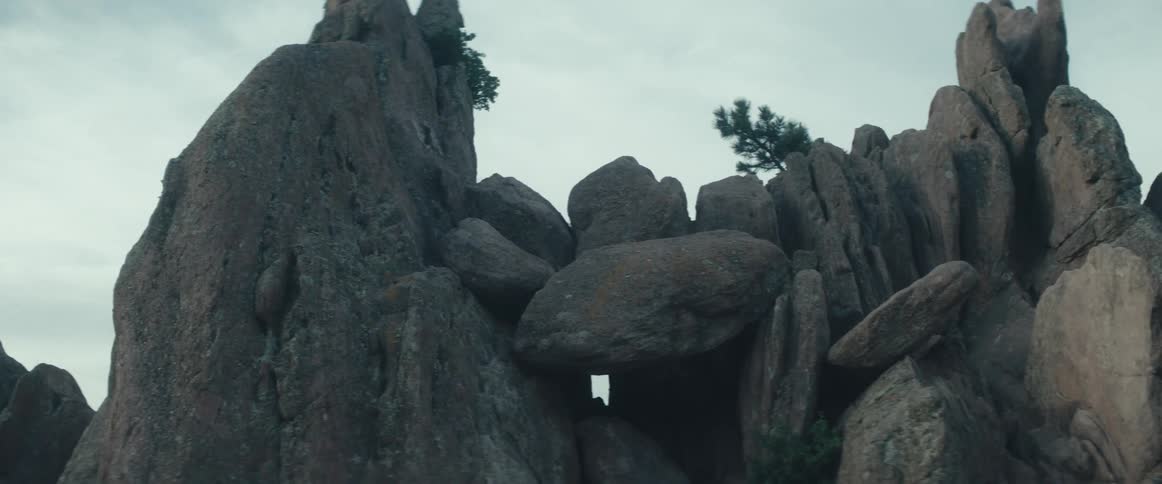 Aerial view of rocks on a landscape is displayed