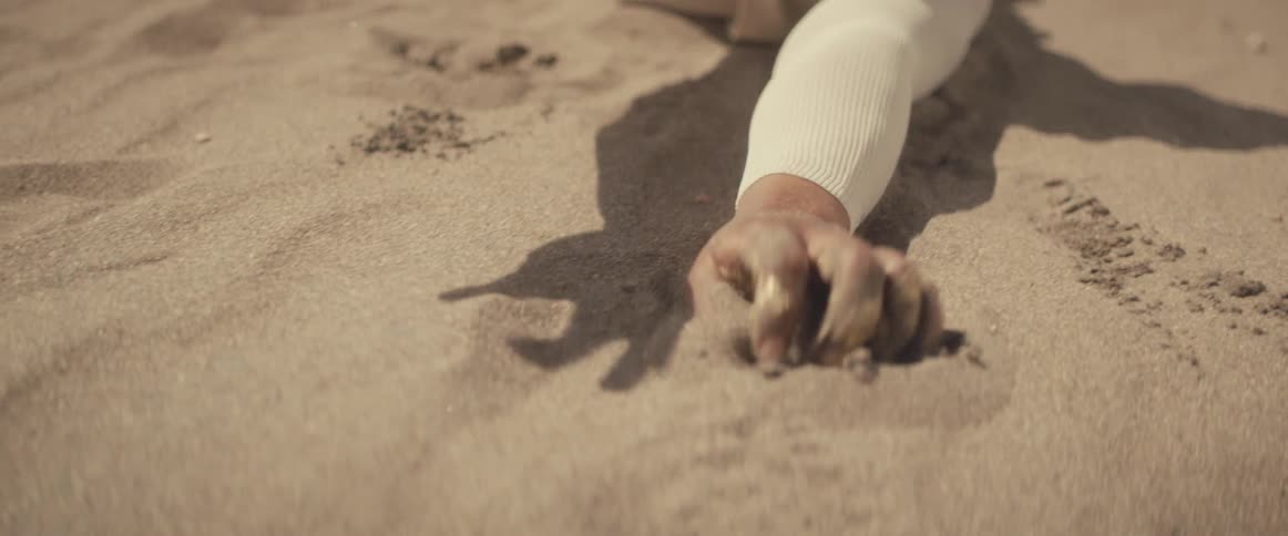 A person is crawling through the sand