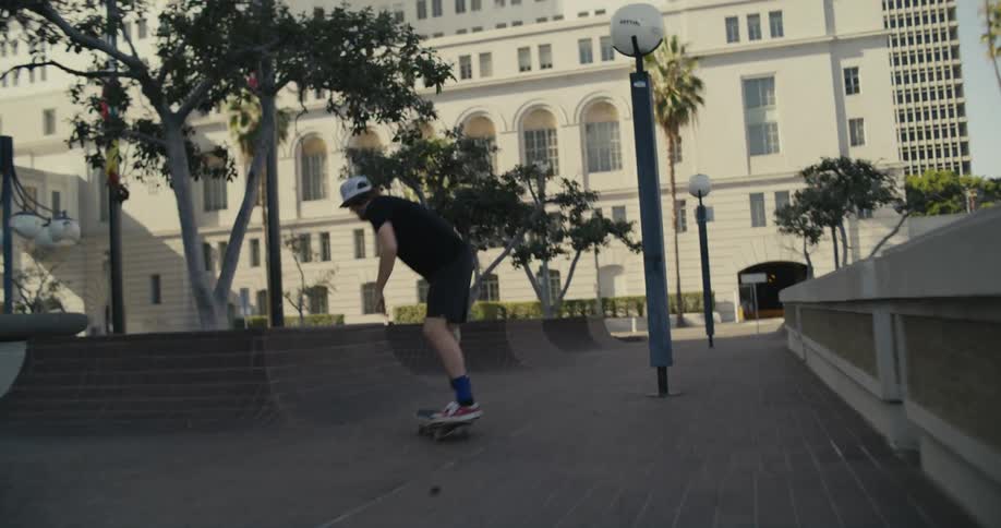A man does tricks on his skateboard