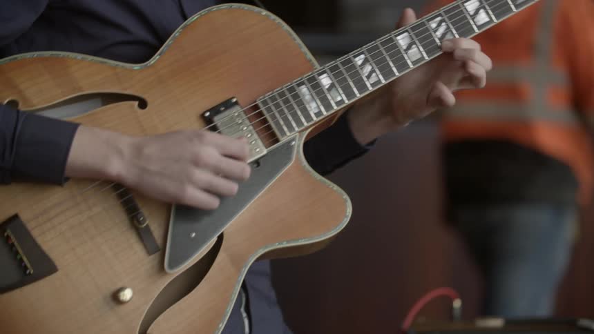 A man is playing a guitar