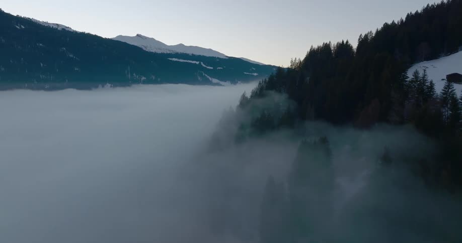 The fog covers the mountain range