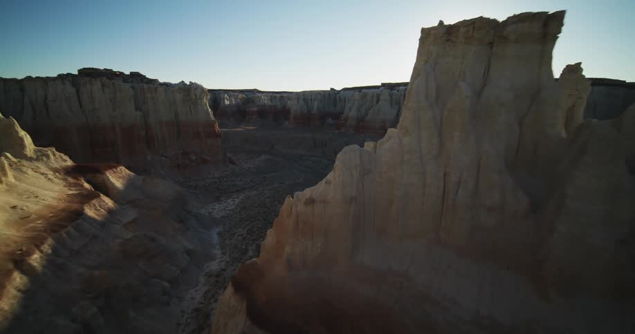 An aerial view of cliffs and canyons