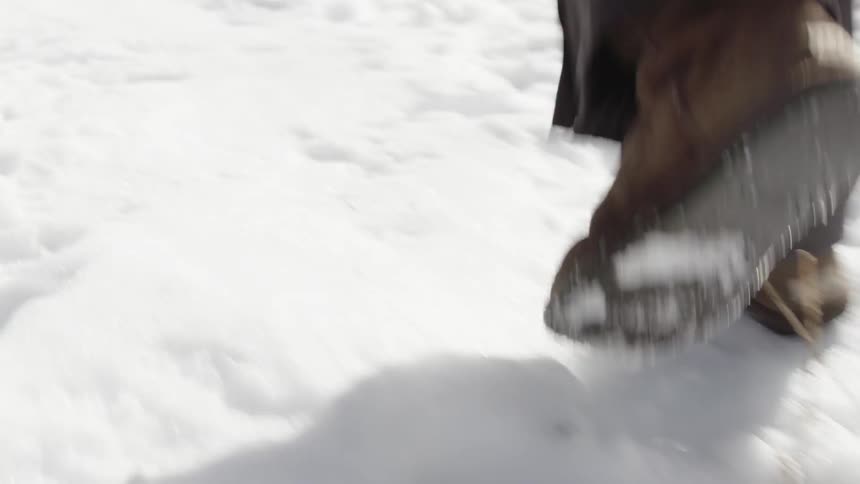 Woman walking in the snow