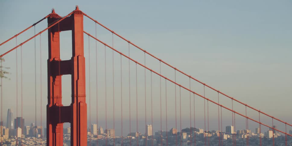 A large bridge is in front of the city