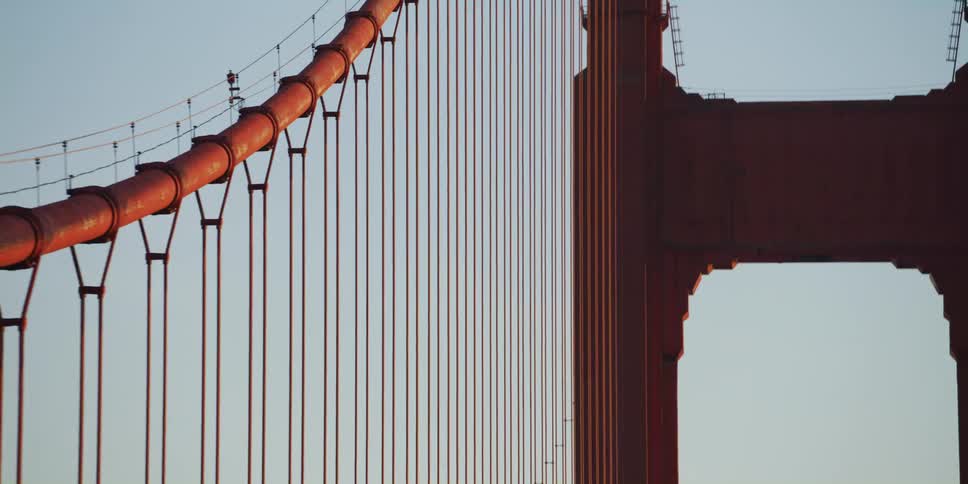 Close up of a suspension bridge