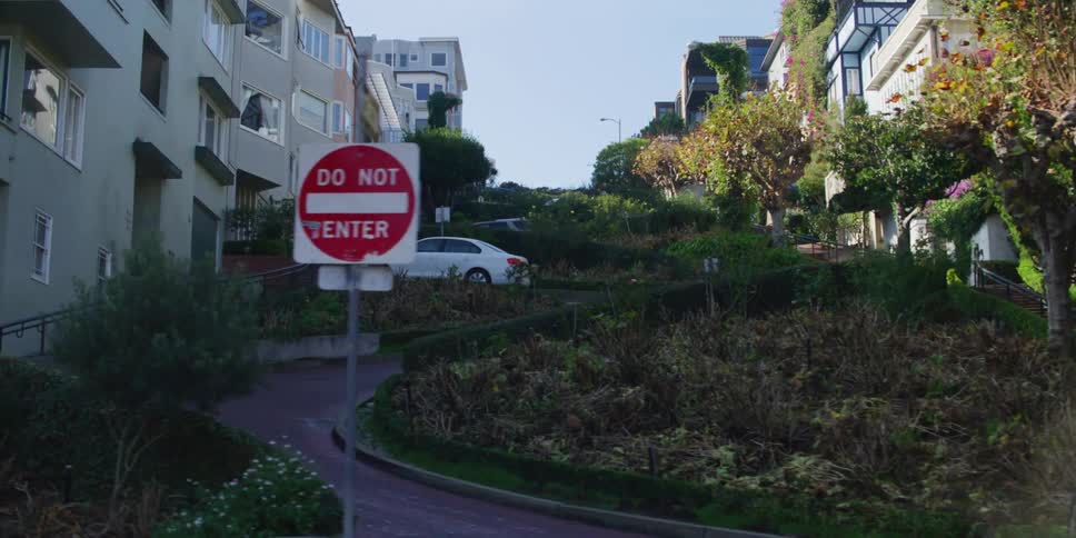 Driving past lombard street in san francisco at morning