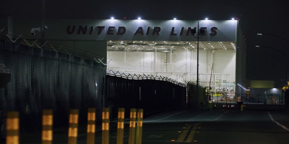 The road is dark leading to the airline