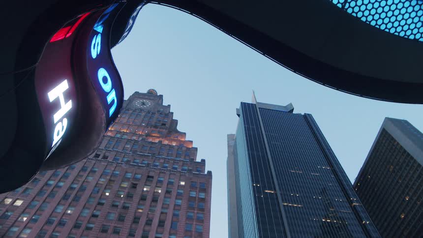 Skyline of the new york city skyscrapers seen from broadway street