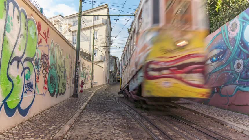 Trains run through the road