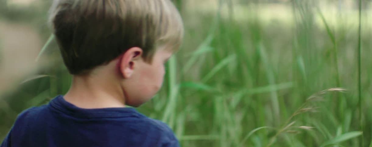 A boy walking through tall grass