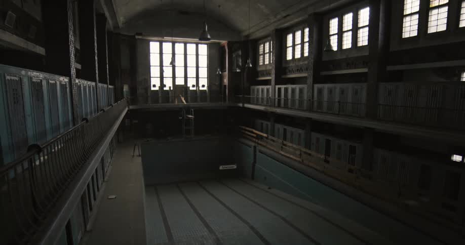 The building is dark and empty