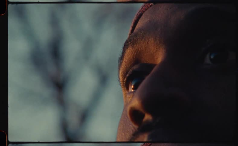 A man on the film slide is outside