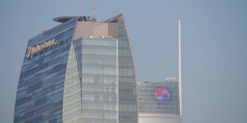 High rise office buildings loom above downtown