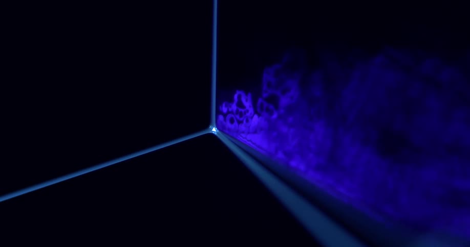 The smoke moves around the lasers