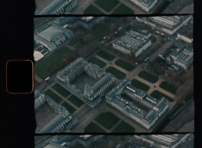 The large buildings line the ground below