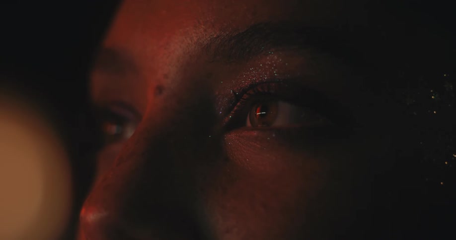 Close up of a woman with glittery eyeshadow on