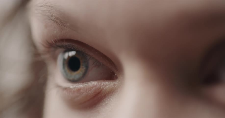 Close up of the open eye on the face of a woman