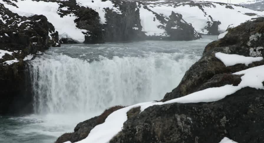 Rapidly moving waterfall in a cold area