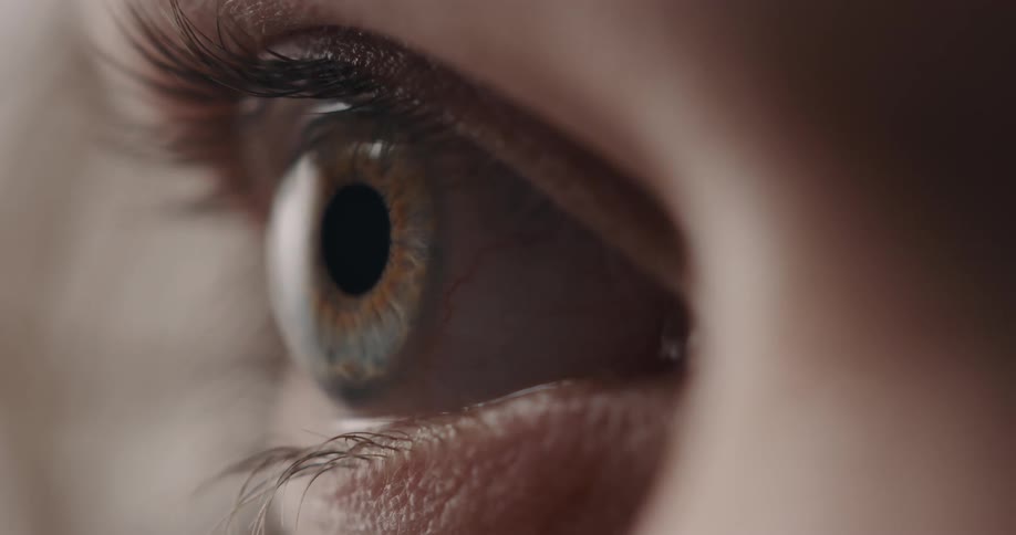 White persons blue eye blinking