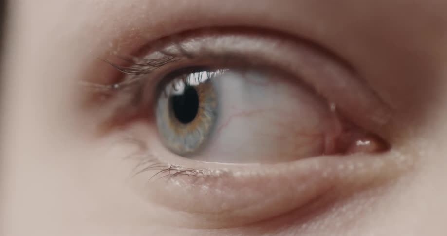 A persons eye looks back and forth