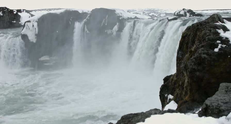 Godafoss Waterfall in a snowy area