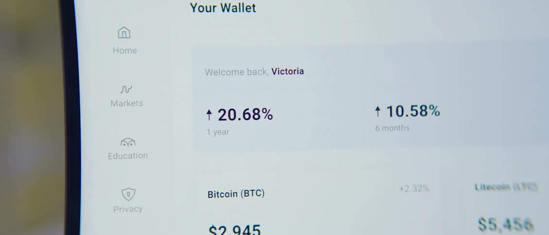 Bitcoin investment graphs on a computer screen