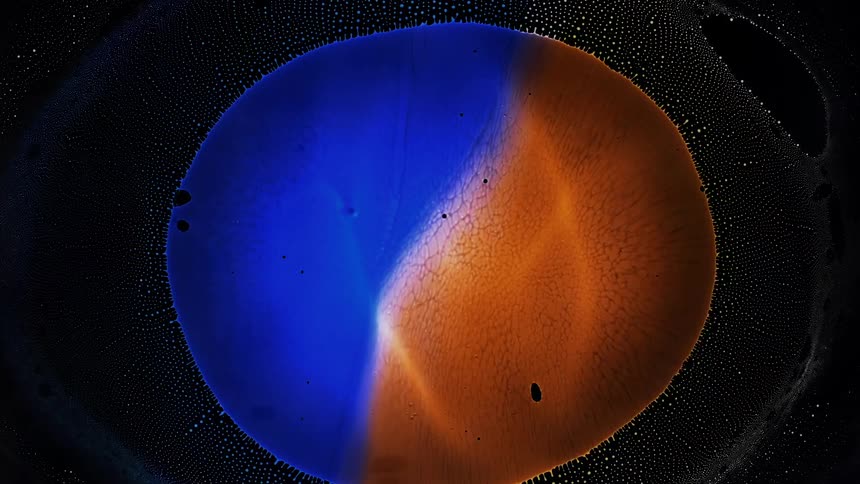 a colorful drop of paint emits thousands of tiny dots