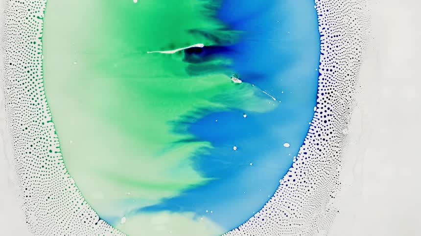abstract chemical reaction of blue and green dye