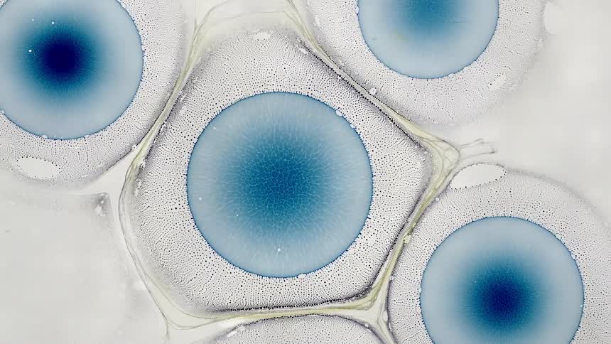 abstract blue cells transform under a microscope