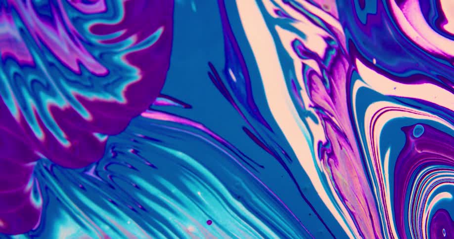 Liquid shapes and designs of different colors are displayed