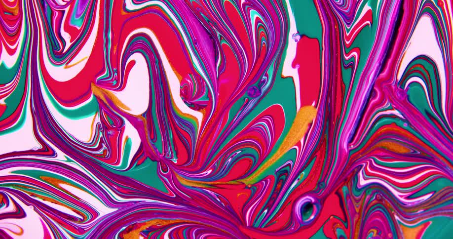 Pink purple green white and red colors are mixed in a swirling manner