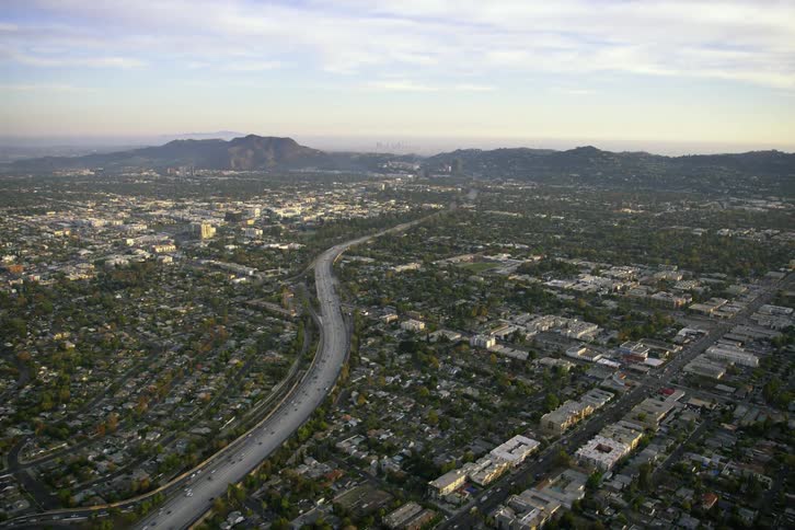 An aerial view of a neighborhood