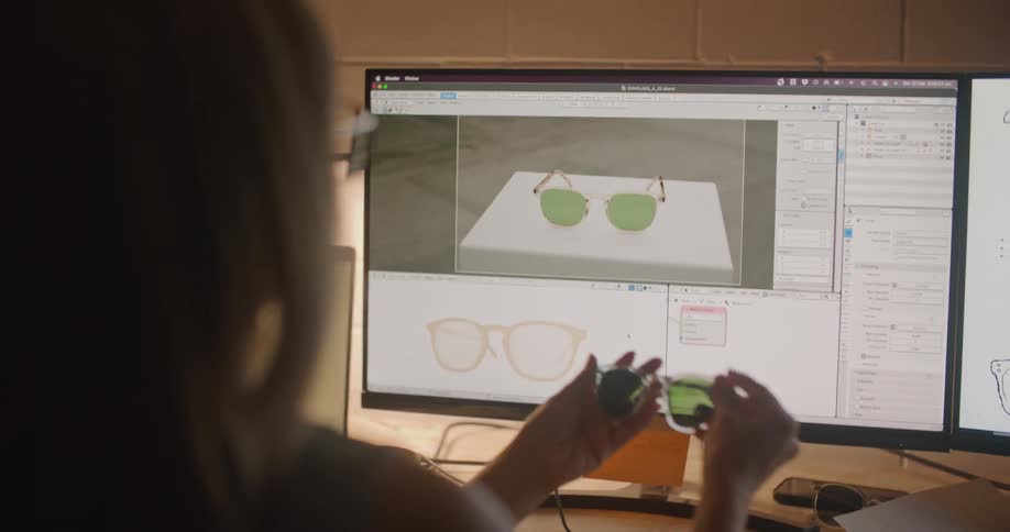 A view of a woman looking at glasses