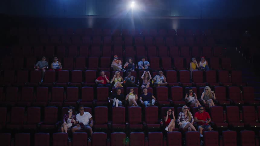 A group of people watching a movie in a theater