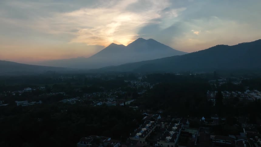 The run is rising behind Volcanoes
