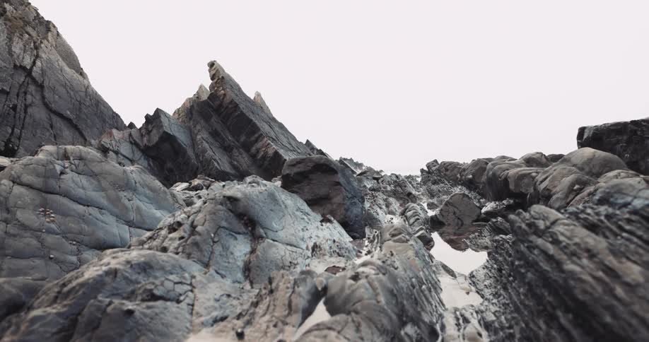 The cliff is covered with ice