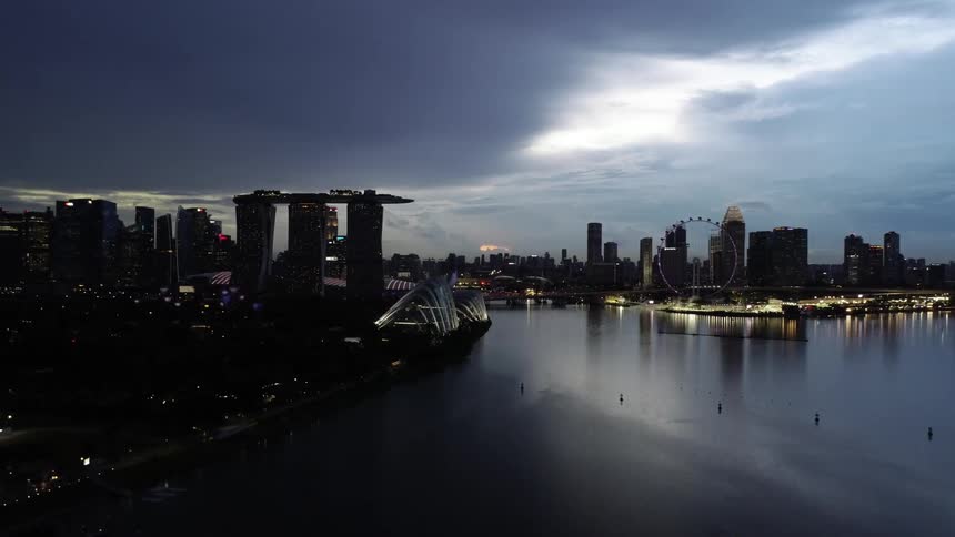 Heavy clouds are moving over the city
