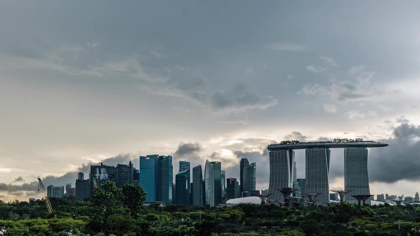 City skyline with skyscrapers under the clouds