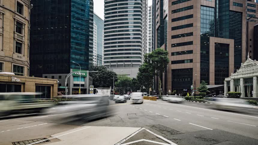 Traffic travels through the city