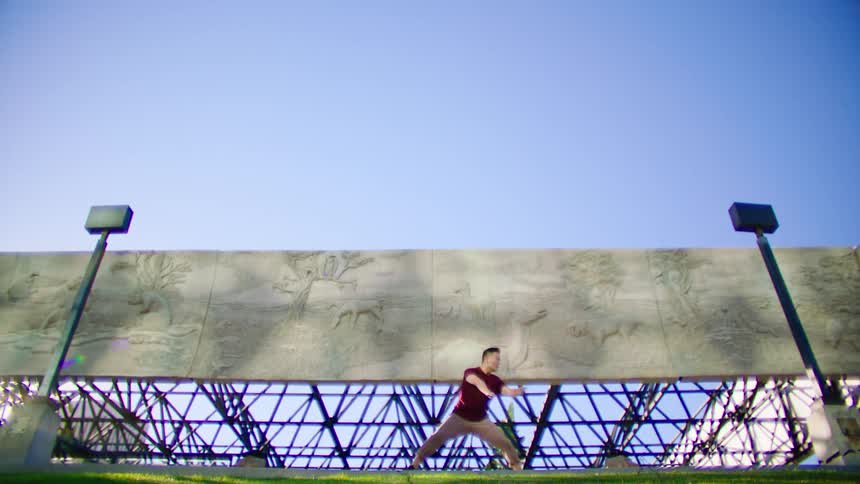 A man dances outside