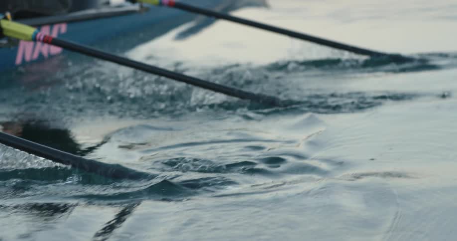 A rowboat is traveling in the water