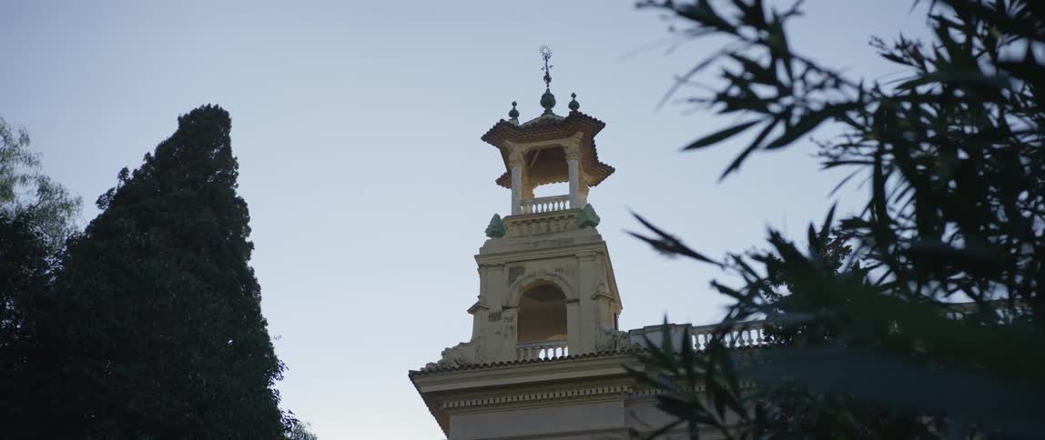 A view of the one of the towers of Montjuic Castle in Barcelona