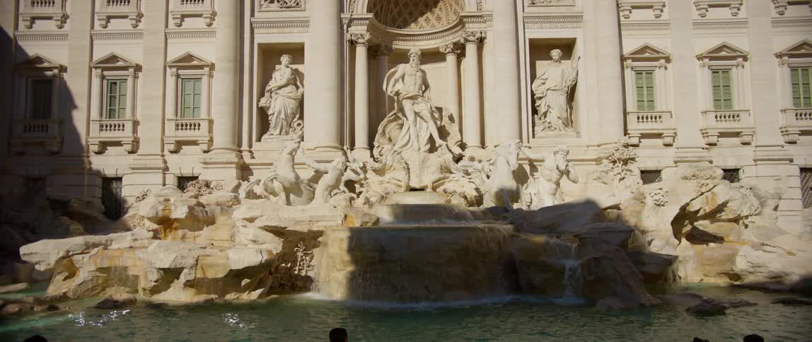 The Trevi Fountain in front of the Palazzo Poli in the City of Rome in Italy