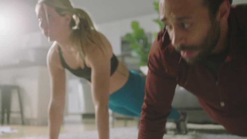 A view of two people exercising