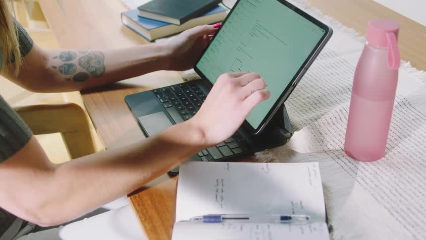 A woman using a tablet
