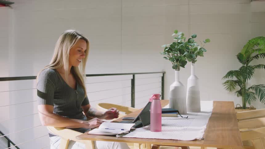 A woman using a tablet