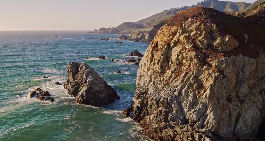 Aerial view of cliffs and shoreline on the coast