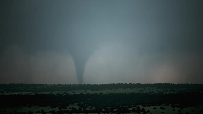 Tornado moves near the vegetation in the field