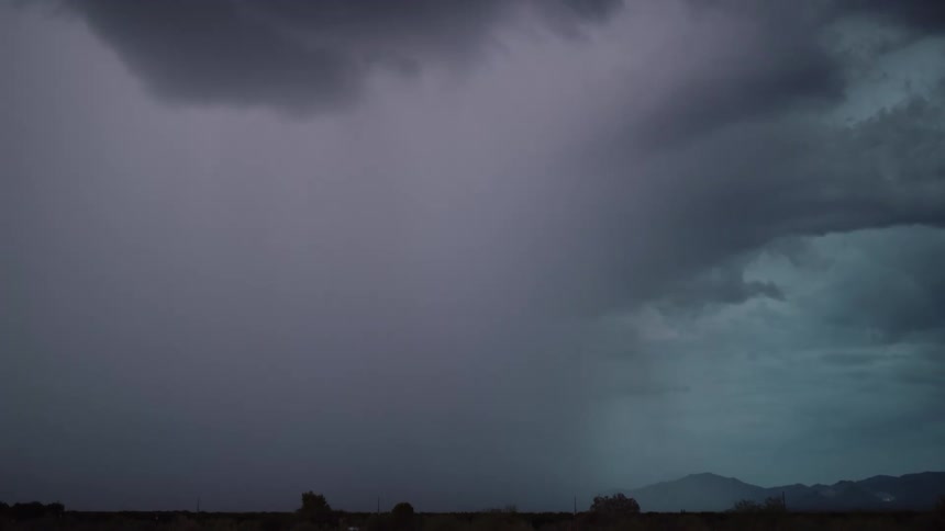 Its storming in a rural area at night